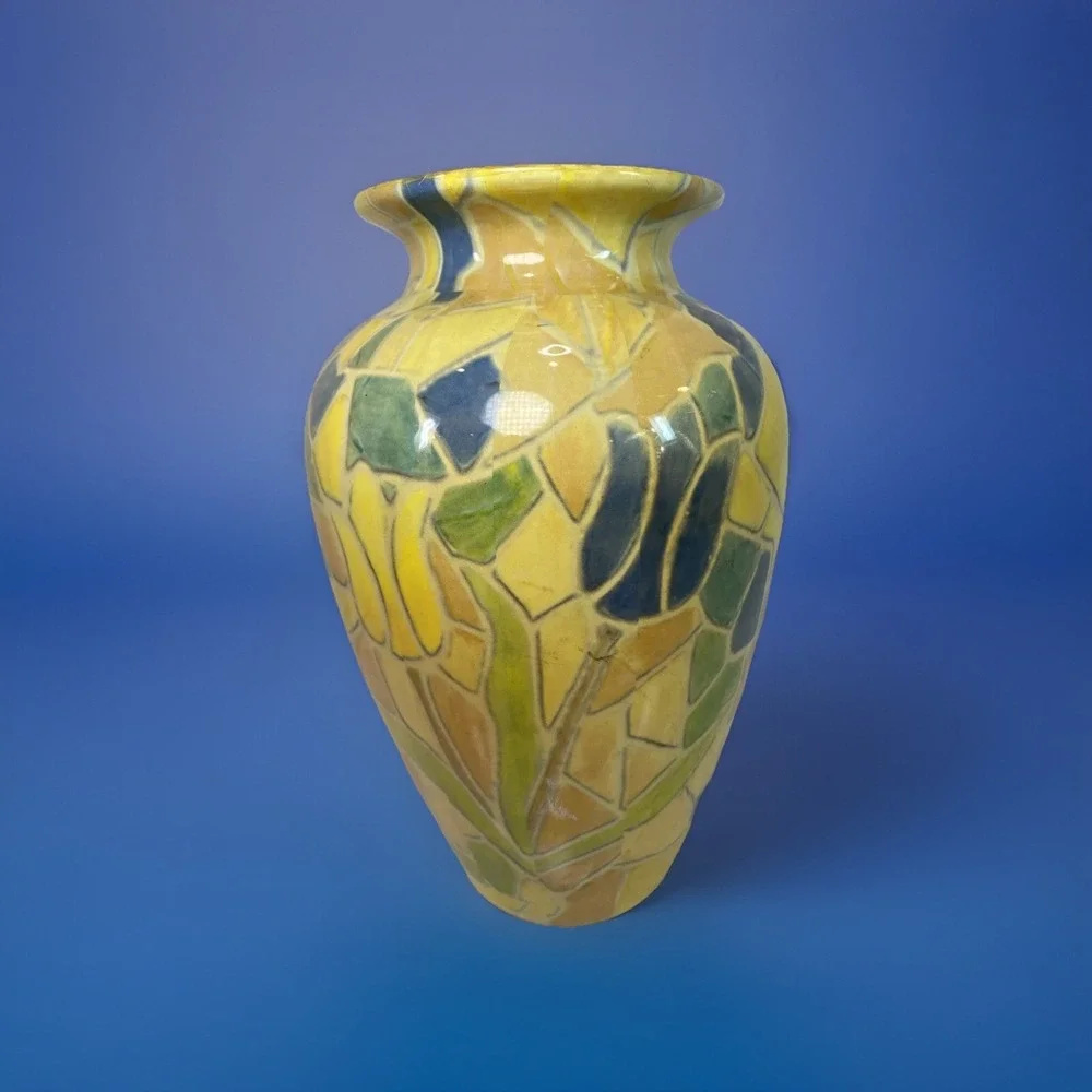Vintage Mosaic Tulip Vase likely crafted in the 1960s‎ using pottery techniques